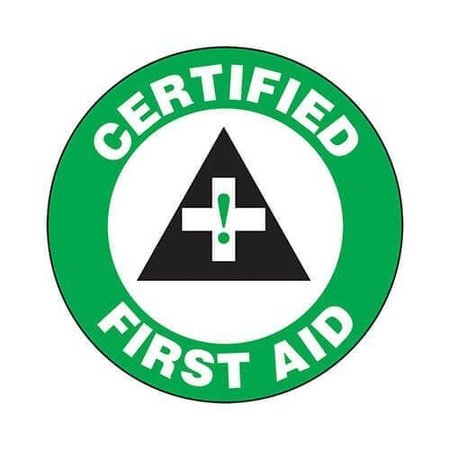 ACCUFORM Hard Hat Sticker, 214 in Length, 214 in Width, CERTIFIED FIRST AID Legend, Adhesive Vinyl LHTL109